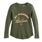 Girls 7-16 & Plus Size Mudd&reg; V-neck Thermal Graphic Tee, Size: 16, Dark Green