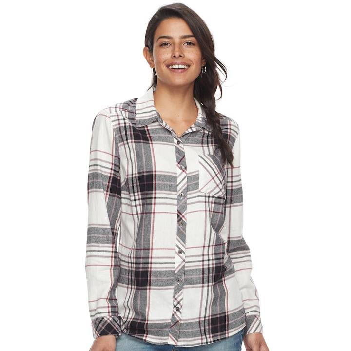 Women's Sonoma Goods For Life&trade; Essential Plaid Flannel Shirt, Size: Xxl, Med Red