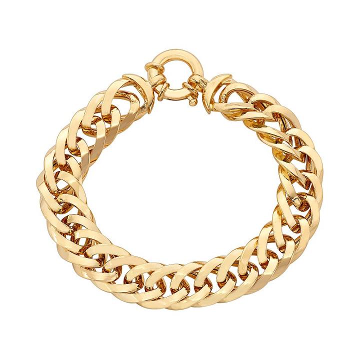 14k Gold Over Silver Curb Chain Bracelet - 7.5-in, Women's, Size: 7.5, Yellow