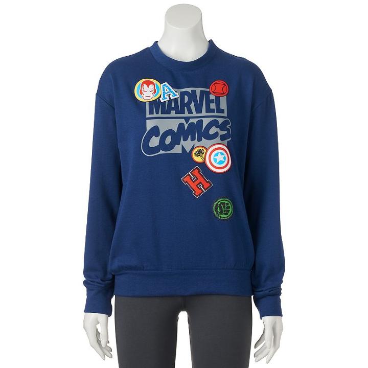 Juniors' Marvel Patches Graphic Sweatshirt, Girl's, Size: Small, Blue (navy)