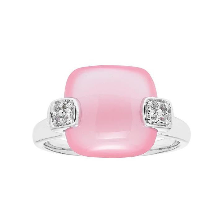 Sterling Silver Blue Pink Quartz & White Topaz Cushion Ring, Women's, Size: 7