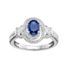 Sterling Silver Lab-created Blue & White Sapphire Tiered Oval Halo Ring, Women's, Size: 8