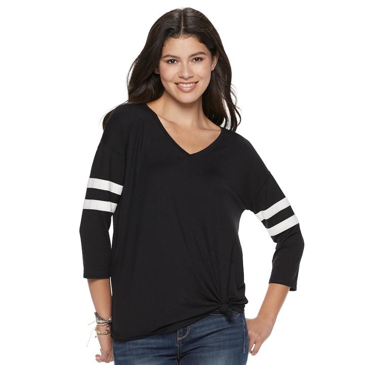 Juniors' So&reg; Varsity Striped Knot Front Tunic, Teens, Size: Xl, Black