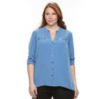 Plus Size Dana Buchman Pintuck Roll-tab Shirt, Women's, Size: 2xl, Blue (navy)