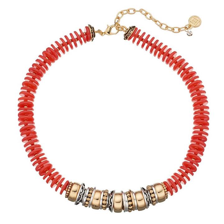 Dana Buchman Two Tone Beaded Disc Necklace, Women's, Red