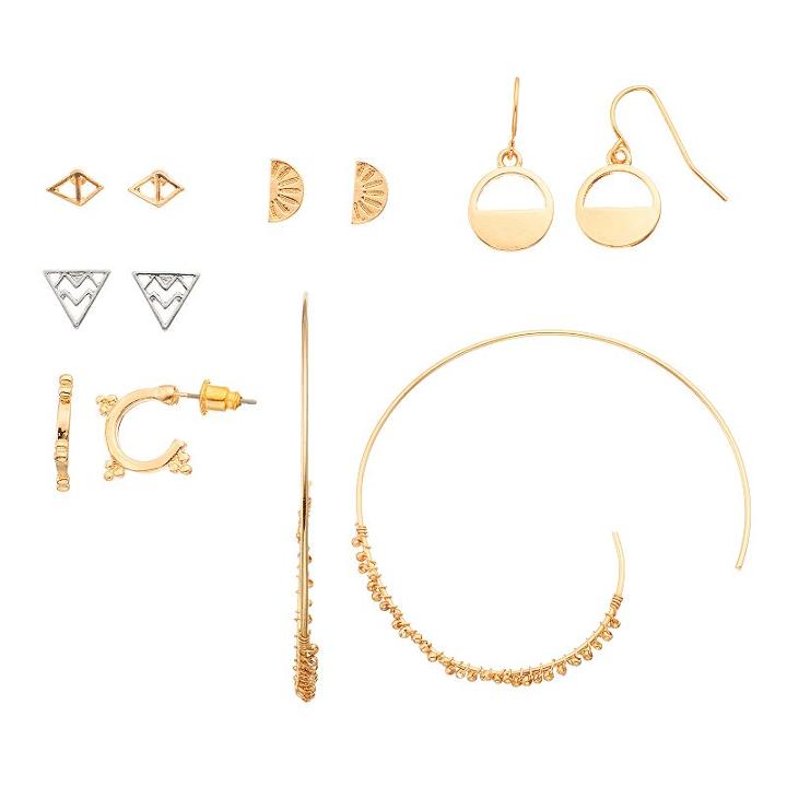 Mudd&reg; Geometric Drop & Hoop Earring Set, Women's, Multicolor