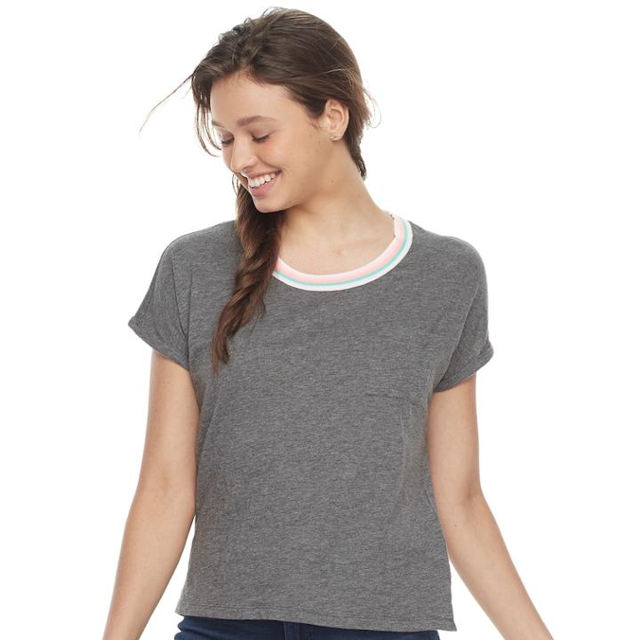 Juniors' Pink Republic Crewneck Ringer Tee, Teens, Size: Medium, Silver