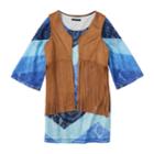 Girls 7-16 My Michelle Chevron Dress & Fringe Vest Set, Size: 14, Med Blue
