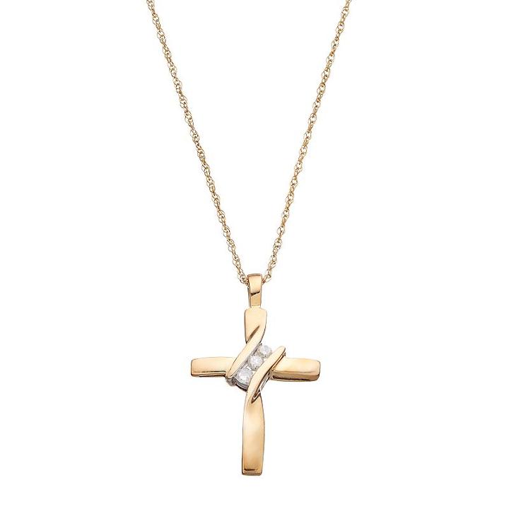 10k Gold Diamond Accent Cross Pendant, Women's, White