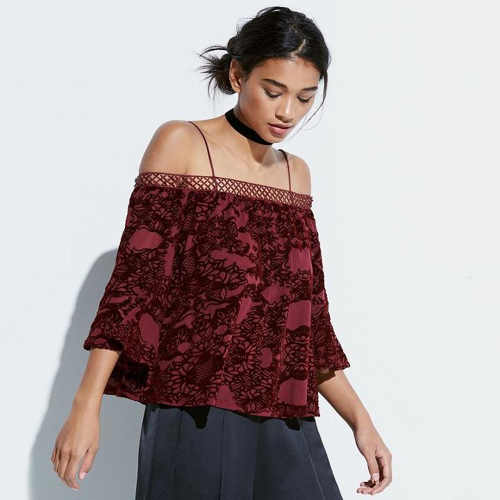 K/lab Crochet Off The Shoulder Top, Girl's, Size: Small, Dark Red