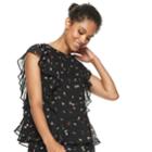 Women's Popsugar Print Ruffle Flounce Top, Size: Xxl, Black