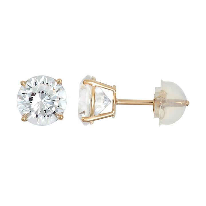 100 Facets Of Love 10k Gold Lab-created White Sapphire Stud Earrings, Women's