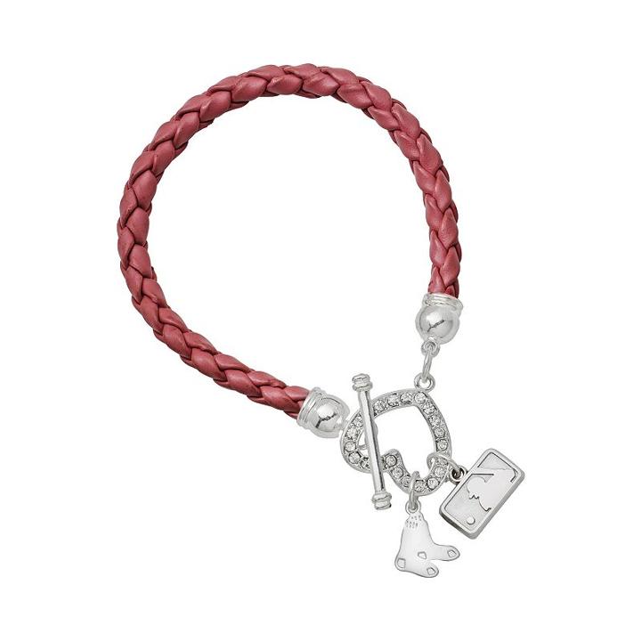 Logoart Boston Red Sox Devotion Silver Tone Crystal Charm Bracelet, Women's, Size: 8