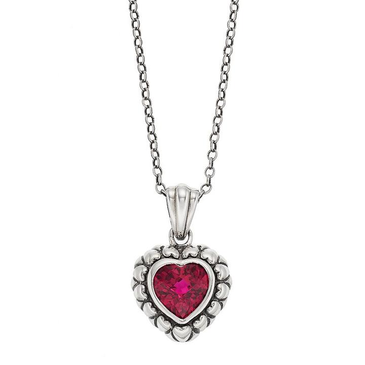 Adora Sterling Silver Simulated Ruby Heart Pendant, Women's, Size: 18, Red