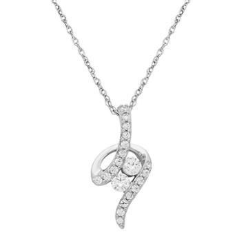 Sterling Silver 1/4 Carat T.w. Diamond 2-stone Pendant Necklace, Women's, White