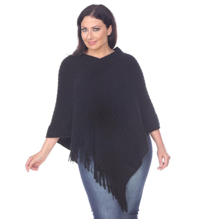 Plus Size White Mark Solid Fringe Poncho, Women's, Black