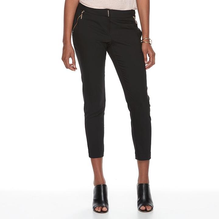 Women's Apt. 9&reg; Torie Zipper Accent Crop Dress Pants, Size: 6, Black