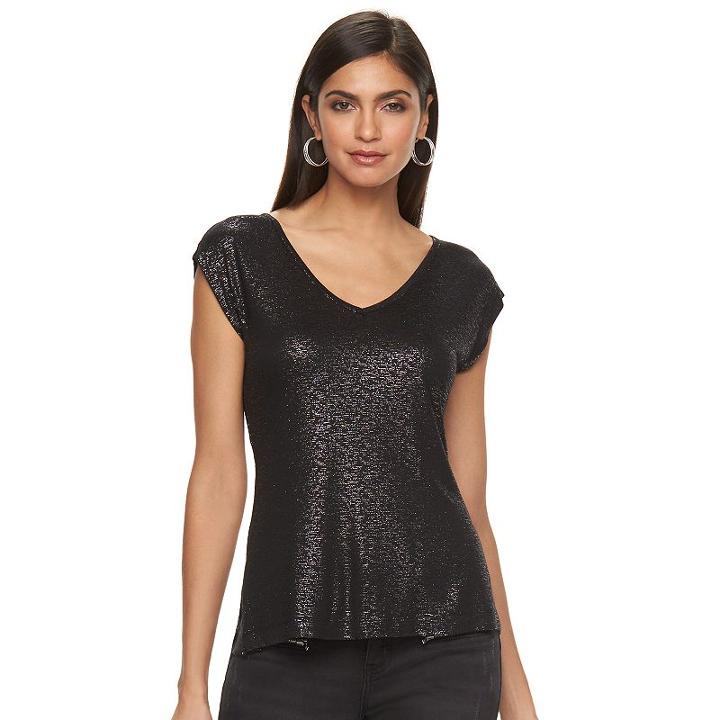 Women's Jennifer Lopez Metallic High-low Tee, Size: Xs, Black