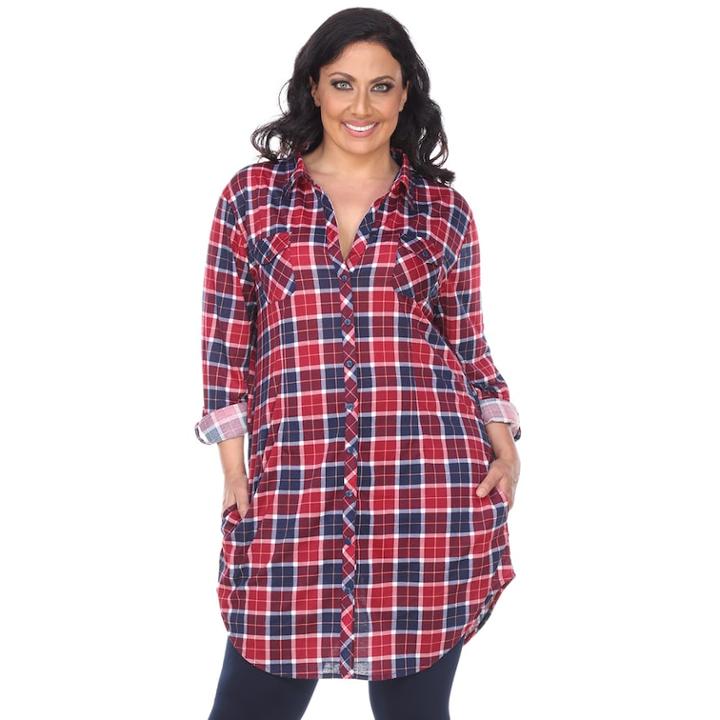 Plus Size White Mark Plaid Flannel Tunic, Women's, Size: 3xl, Red