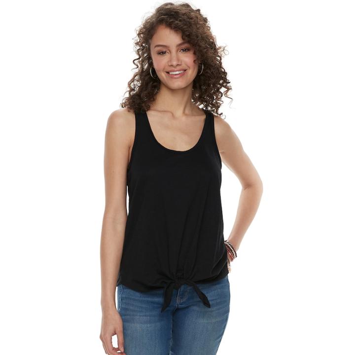Juniors' So® Tie Front Racerback Tank, Teens, Size: Xl, Black