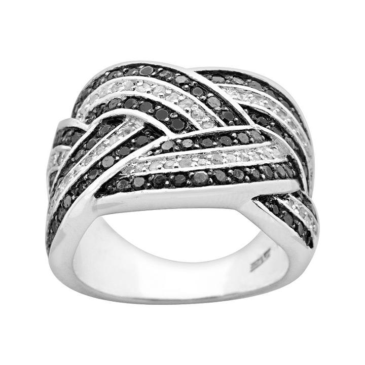 Sterling Silver 1-ct. T.w. Black And White Diamond Woven Ring, Women's