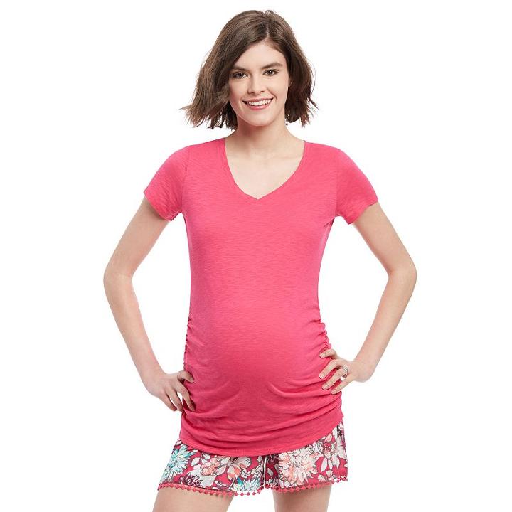 Maternity Oh Baby By Motherhood&trade; V-neck Ruched Tee, Women's, Size: Small, Light Pink