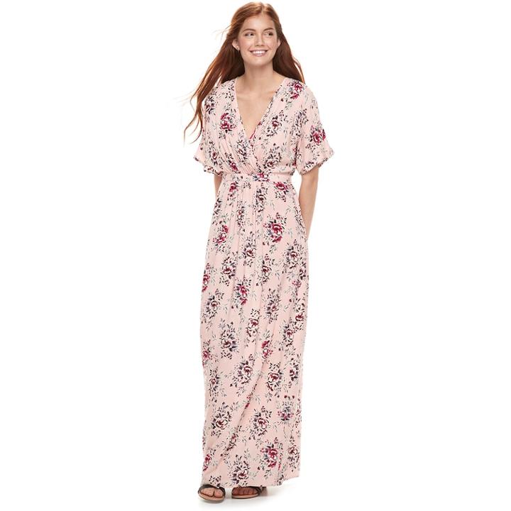 Juniors' Love, Fire Printed Kimono Sleeve Maxi Dress, Teens, Size: Xs, Pink