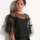 K/lab Dot Tiered Ruffle Top, Size: Large, Black