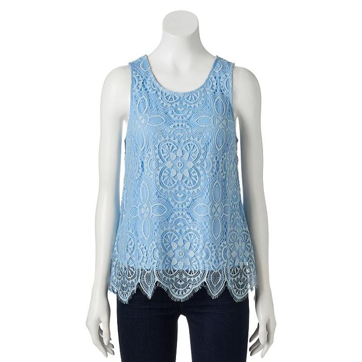 Juniors' Trixxi Scallop Lace Tank, Girl's, Size: Small, Light Blue