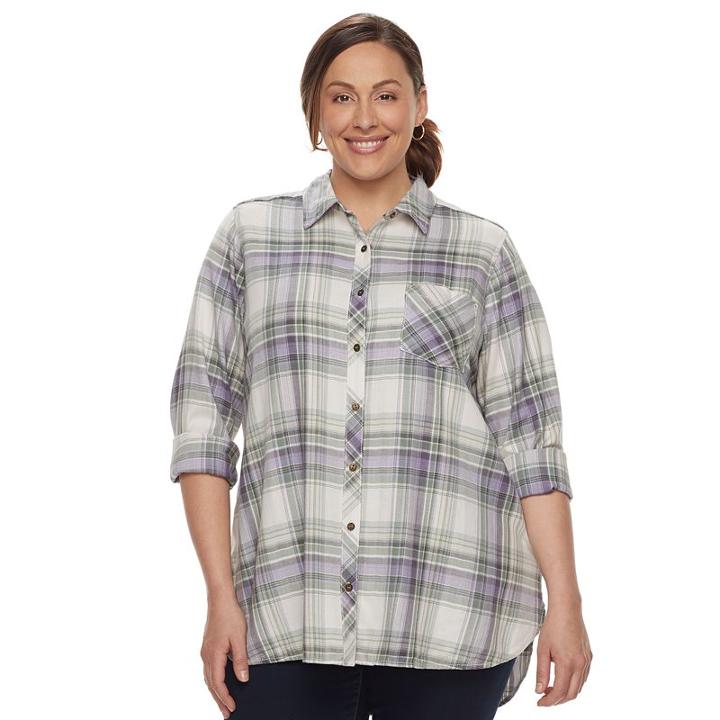 Plus Size Sonoma Goods For Life&trade; Essential Plaid Shirt, Women's, Size: 2xl, Purple