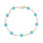 14k Gold Simulated Turquoise & Freshwater Cultured Pearl Station Bracelet, Women's, Size: 7.5, Blue
