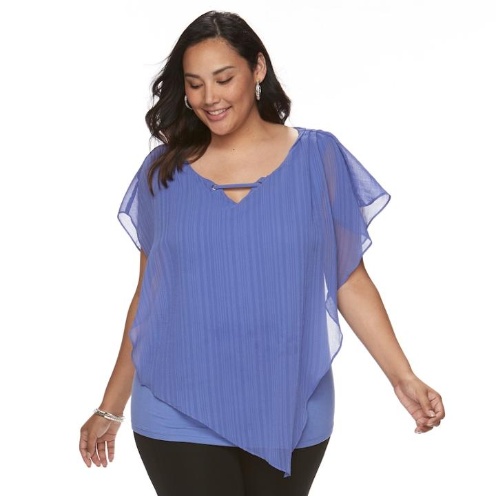 Plus Size Ab Studio Striped Popover Top, Women's, Size: 3xl, Purple