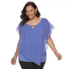 Plus Size Ab Studio Striped Popover Top, Women's, Size: 3xl, Purple