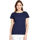 Women's Izod Button-shoulder Solid Tee, Size: Xl, Blue (navy)