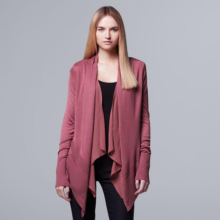 Women's Simply Vera Vera Wang Ribbed Flyaway Cardigan, Size: Xl, Pink