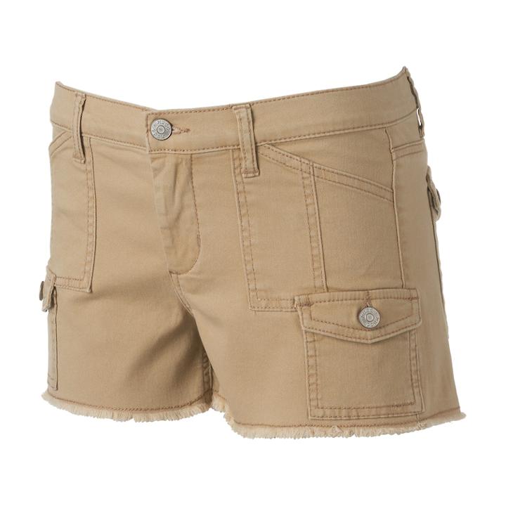 Juniors' Mudd&reg; Cargo Utility Shortie Shorts, Teens, Size: 7, Beige