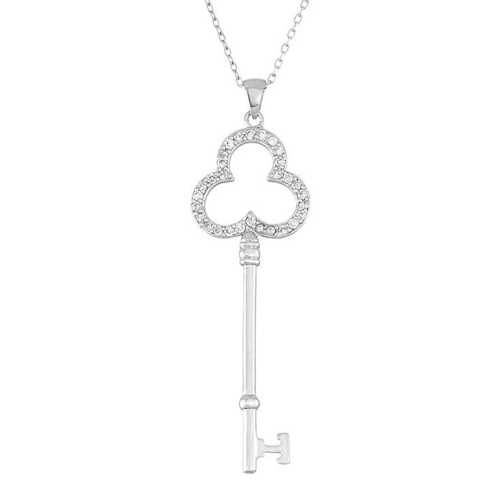 Sterling Silver Cubic Zirconia Key Pendant Necklace, Women's, Size: 18, White
