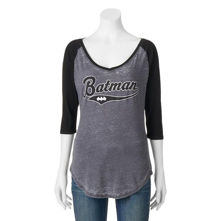 Juniors' Dc Comics Batman Baseball Graphic Tee, Girl's, Size: Small, Grey