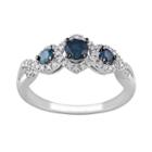 Round-cut Blue & White Diamond 3-stone Engagement Ring In 14k White Gold (1/2 Ct. T.w.), Women's, Size: 7