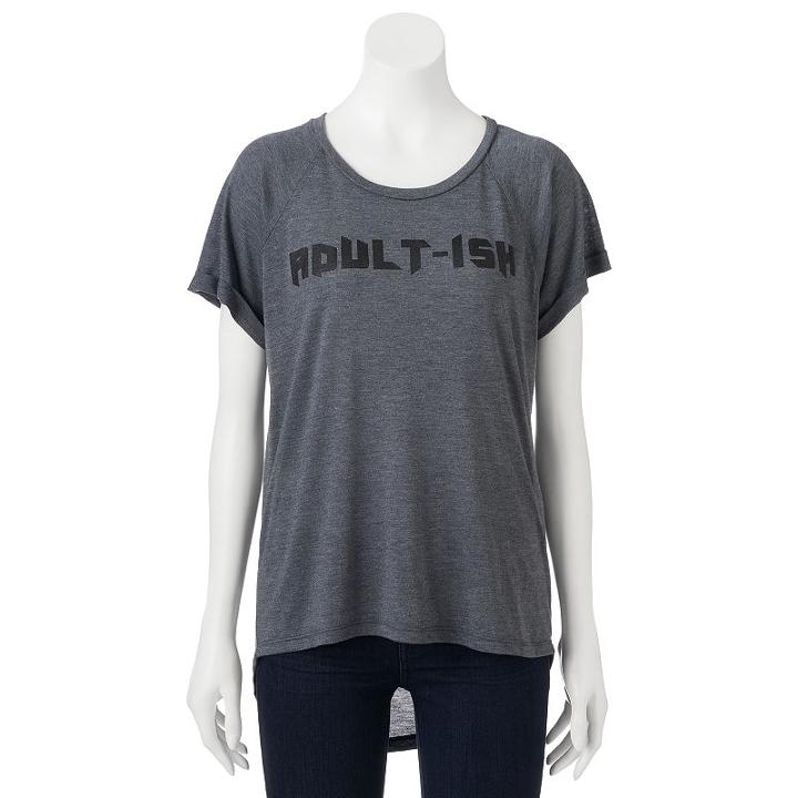 Juniors' Adult-ish High-low Graphic Tee, Size: Medium, Dark Grey
