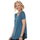 Juniors' Pink Rose Crisscross Short Sleeve Top, Teens, Size: Large, Turquoise/blue (turq/aqua)