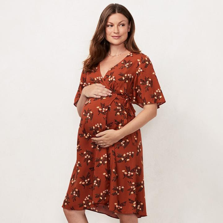 Maternity Lc Lauren Conrad Floral Wrap Dress, Women's, Size: M-mat, Orange