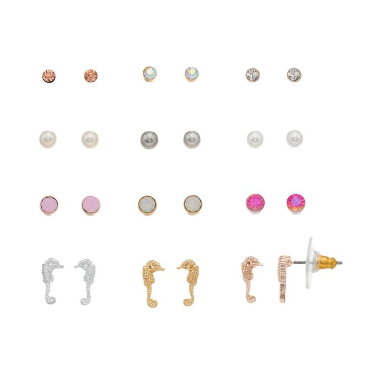 Lc Lauren Conrad Seahorse & Solitare Nickel Free Stud Earring Set, Women's, Multicolor