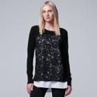 Women's Simply Vera Vera Wang Mock-layer Lace Front Top, Size: Large, Black