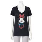 Disney's Juniors' Minnie Mouse V-neck Graphic Tee, Girl's, Size: Small, Black