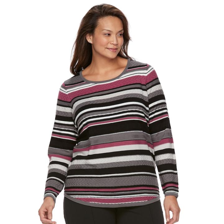 Plus Size Croft & Barrow&reg; Striped Textured Sweater, Women's, Size: 2xl, Brt Red