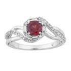 10k White Gold Garnet & 1/4 Carat T.w. Diamond Swirl Ring, Women's, Size: 6, Red