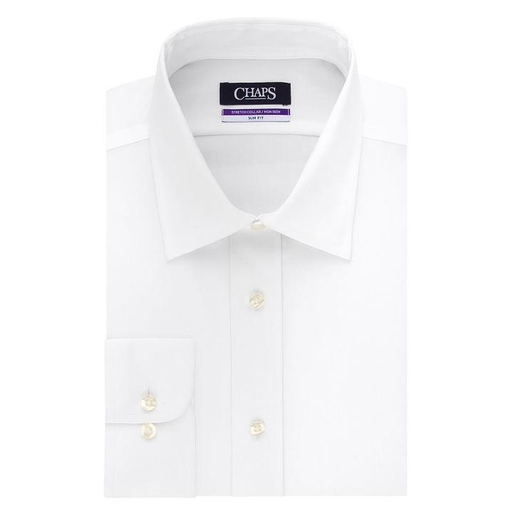 Men's Chaps Regular-fit No-iron Stretch-collar Dress Shirt, Size: 14.5-32/33, White