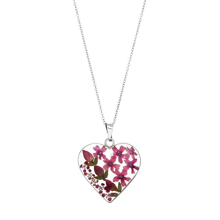 Sterling Silver Medium Pressed Flower Heart Pendant Necklace, Women's, Size: 18, White