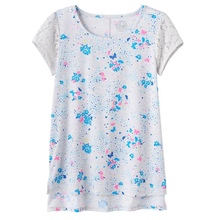 Girls 7-16 & Plus Size So&reg; Floral Lace Sleeve Tee, Girl's, Size: 10, Black